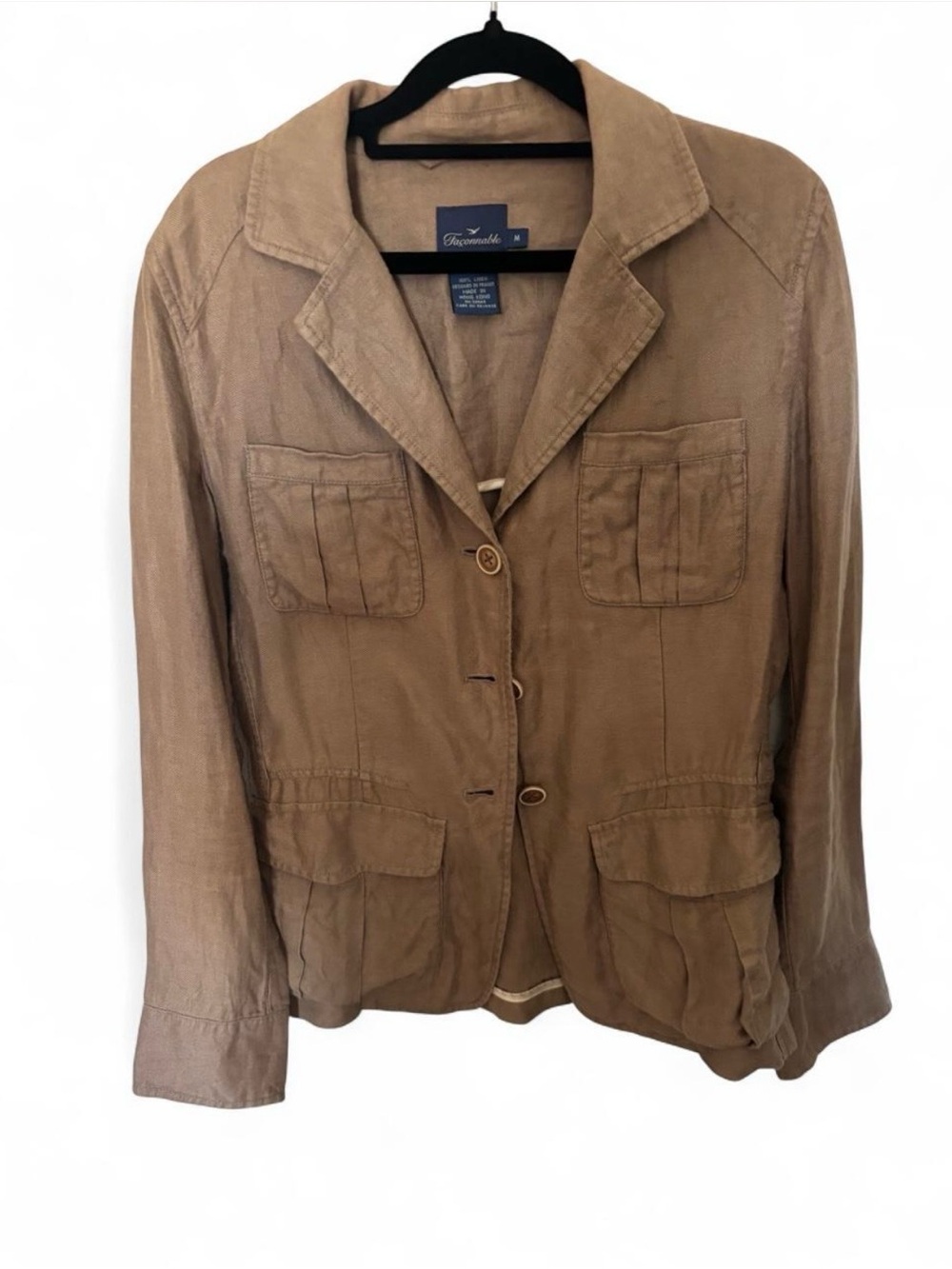 Faconnable Women's Tan Brown Linen-Blend Casual Blazer